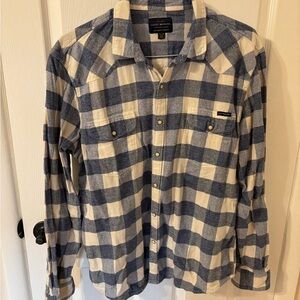 Mens XL Lucky Brand Blue and White Plaid Flannel Shirt